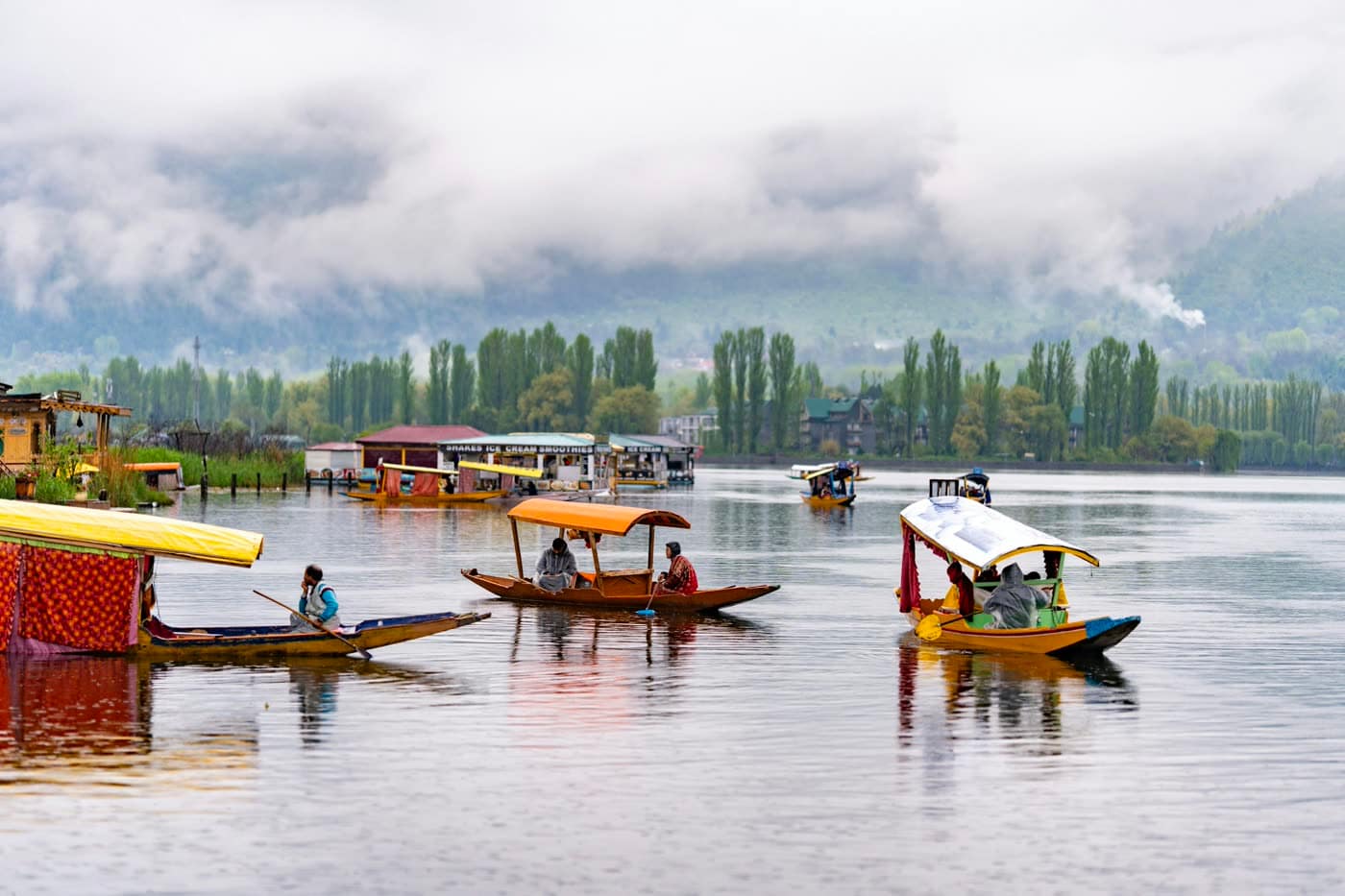 Shikaras moored on Dal Lake